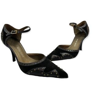 Nine West - Leather & Suede - Black - Studded Pointed Toe Heels - Size 7.5